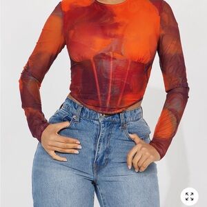 Fashion Nova Fiery Red and Orange Long Sleeve Top